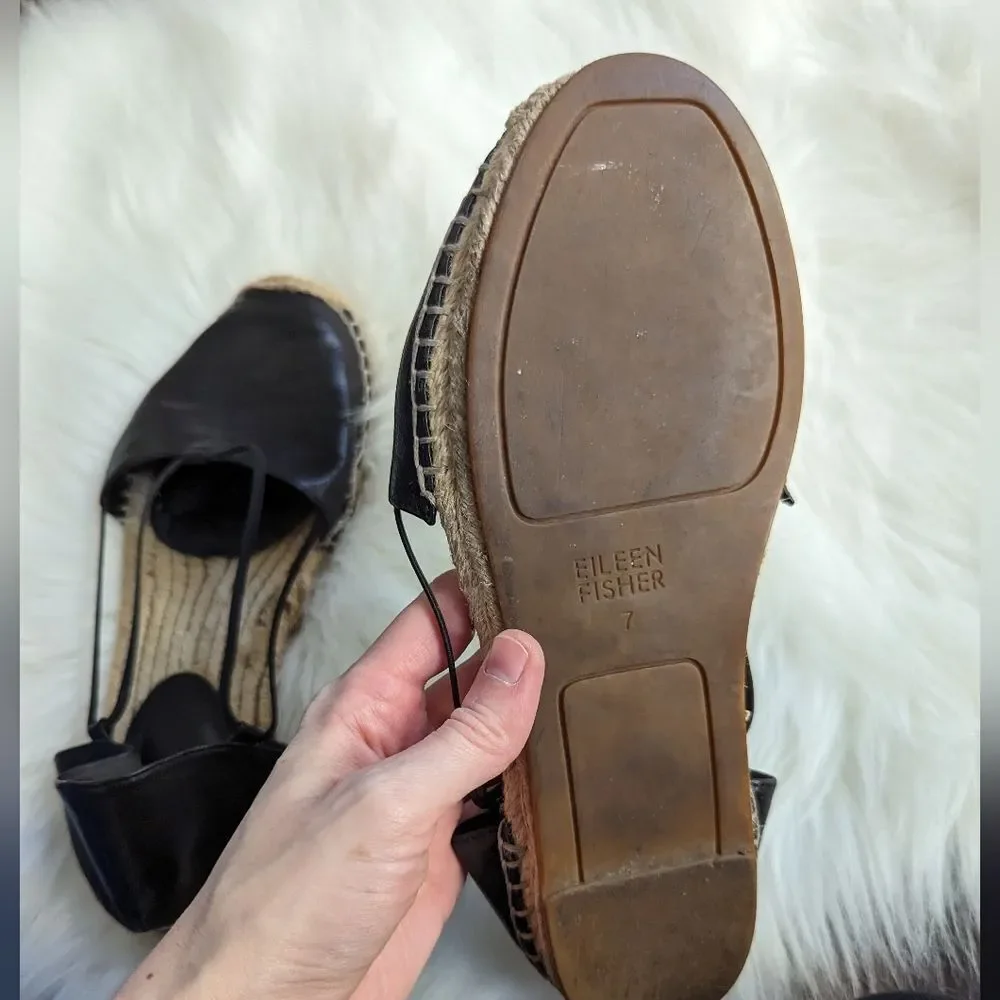 Eileen Fisher D'orsay Espadrilles Flats Sandals Size 7 black leather